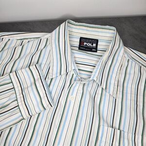 SouthPole Mens XL White Striped Button up Long Sleeve Shirt RN 82628 Colorful‎